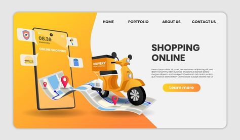 Food delivery service landing page Online Grocery Ads, Service Landing Page, Bike Delivery, Shopping Template, Grocery Ads, Design Sites, Digital Advertising Design, 3d Vector, Digital Banner