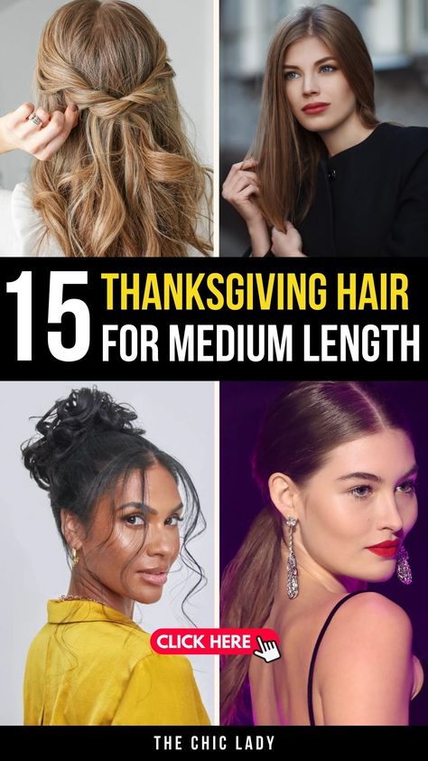 Top 15 Thanksgiving Hairstyles for Medium-Length Hair That Will Turn Heads Thanksgiving Hairstyle, Thanksgiving Hairstyles, Elegant Thanksgiving, Thanksgiving Hair, Effortless Waves, Stunning Hairstyles, Festive Look, Holiday Hairstyles, Sleek Ponytail