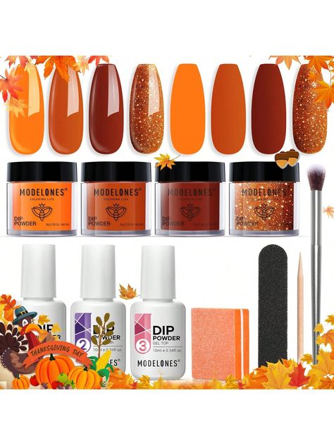 [Autumn is here!]Ground yourself in color with our fall 2023 collection–a mix of pumpkin orange, burnt orange, maple red, golden shimmers create a fall colors palette that's wonder full of color. Fall Nail Dip Powder Kit-4* fall dip powder colors, 3 X Dip liquids system essential set (base/top coat/activator), 4 X dip manicure tool (nail buffer/nail stick/nail brush/nail file), our worry-free 18-month warranty, and friendly customer service. [Say NO to Nail Lamp and Salon]No nail lamp required, no burning sensation, no skin damage. Modelones dip powder can be quickly air-dried resulting in a smooth finish for a gel-like appearance. Top-rated dip nails powder starter kit for at-home mani enables you to achieve the salon-looking dip mani at home for a small fee and a short time and take your Fall Nail Dip Colors, Burnt Orange Nails Fall, Nail Dip Colors, Fall Dip, Nails Powder, Dip Manicure, Fall Manicure, Fall Nail Trends, Dip Nails