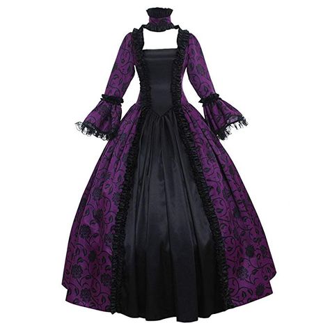 Amazon.com: 1791's lady Women's Victorian Rococo Dress Inspiration Maiden Costume Purple&Black: Clothing Floor Length Lace Dress, Gothic Victorian Dresses, Gothic Party, Masquerade Ball Gown, Dress Stole, Vestidos Retro, Court Dresses, Period Dress, Victorian Costume