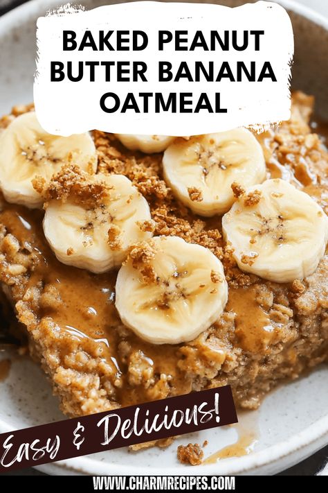 Start your day with this delicious baked peanut butter banana oatmeal. This recipe combines the natural sweetness of ripe bananas and the rich, creamy flavor of peanut butter. Packed with nutrients and protein, it's an ideal breakfast for those needing a quick meal for busy mornings. Plus, it's easy to make ahead of time! Enjoy a warm slice topped with fresh fruit or a drizzle of honey. Perfect for meal prep lovers and anyone looking to boost their breakfast routine with a wholesome option. Try this simple recipe today for a filling breakfast! Breakfast Ideas With Bananas, Peanut Butter Banana Baked Oatmeal, Ideal Breakfast, Oatmeal Baked, Peanut Butter Banana Oatmeal, Oatmeal Dessert, Oatmeal With Fruit, Banana Baked Oatmeal, Peanut Butter Roll