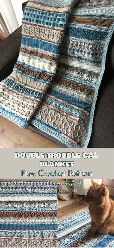 Double Trouble Cal Blanket [Free Crochet Pattern] ONLY FREE crocheting patterns for Amigurumi, Toys, Afghans, Baby Blankets, New Stitches and Tutorials and many more! #crochet #lovecrochet #freepattern #blanket Double Trouble Crochet Blanket Pattern, Double Trouble Crochet Blanket Free Pattern, Multi Stitch Crochet Blanket Free Pattern, Multi Pattern Crochet Blanket, King Size Crochet Blanket Patterns Free, Crochet Multi Stitch Blanket, Multi Color Afghan Crochet Patterns, Twin Size Afghan Crochet Pattern, Crochet Blanket Multiple Stitches