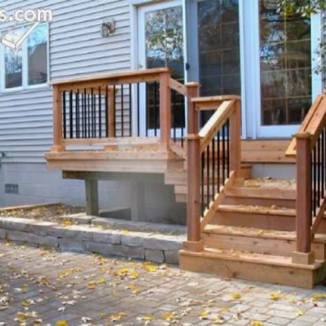 Back door off kitchen Back Door Stairs Porch Steps, Stairs Off Back Door To Patio, High Back Door Steps To Patio, Back Door Stairs To Patio, Backdoor Stairs, Back Door Steps To Patio, Building A Front Porch, Backdoor Steps To Patio, Deck To Patio