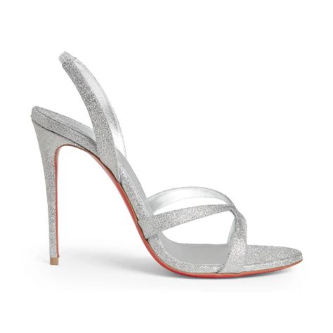 The Emilie Sandals Are Made Of Silver Glitter Calf Leather Featuring Straps That Cross Over The Front Of The Foot. It Is Set On A 100mm Heel With A Slender Elasticated Ankle Strap. Slender Elasticated Ankle Strap Strap That Cross Over The Front Of The Foot Signature Red Leather Sole Outer: 100% Glitter Lining: 100% Leather Sole: 100% Leather Imported New With Tags Silver Christian Louboutin Heels, Christian Louboutin Heels, Slingback Sandal, Christian Louboutin Shoes, Silver Glitter, Red Leather, Shoes Women Heels, Calf Leather, Ankle Strap