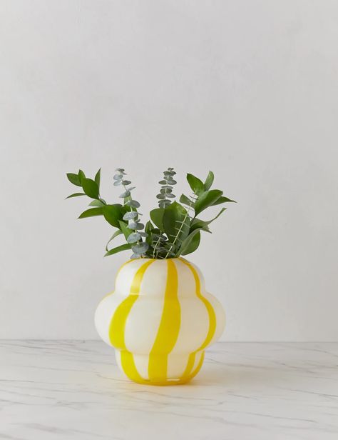 Hand-painted stripes bring a unique and colorful edge to this glass vase's shape. Shop this vase for a pop of color to any shelf or a fresh floral bouquet. Eny Lee Parker, Painted Stripes, Sarah Sherman, Sarah Sherman Samuel, Fall Dinner Party, Traditional Numbers, Striped Vase, Paint Stripes, Lulu And Georgia