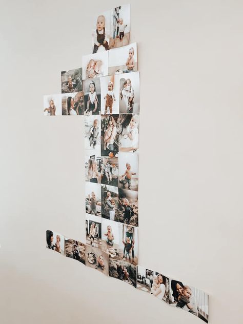 First Birthday Photo Collage Display, Picture Wall First Birthday, First Birthday Photo Banner Diy, 1 Year Photo Display First Birthday Parties, 1 Year Picture Board, First Birthday Photo Wall Ideas, First Birthday Party Picture Display, 1st Year Photo Board, Monthly Photo Banner 1st Birthday