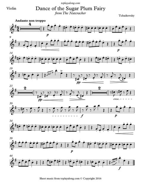 Dance of the Sugar Plum Fairy by Tchaikovsky. Free sheet music for violin. Visit toplayalong.com and get access to hundreds of scores for violin with backing tracks to playalong. Classical Music Sheets, Clarinet Sheet Music Classical, Music Sheet Violin, Sheet Music For Violin, Flute Sheet Music Classical, Violin Sheet Music Classical, Violin Music Sheets, Flute Music Sheet, Oboe Sheet Music