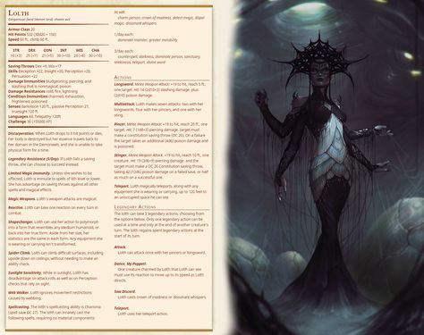 Lolth Stat Block 5e D&D Stat Block 5e, God Of Chaos, Stat Block, Dnd Stats, Spider Queen, Dnd Classes, Dungeons And Dragons 5e, Dnd Dragons, D D Monsters