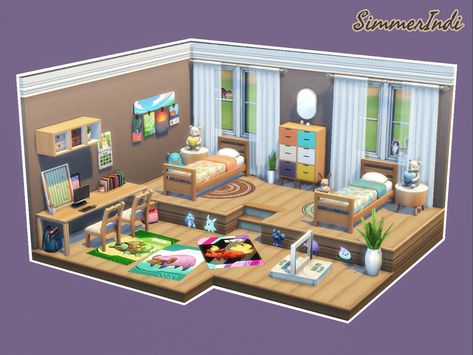 Twin Room Sims 4, Sims Twin Bedroom, The Sims 4 Twins Bedroom, Twins Room Sims 4, Doll House Sims 4, Sims 4 Twin Bedroom, Sims 4 Triplets Room, Sims 4 Nursery No Cc, Sims 4 Toddler Room No Cc