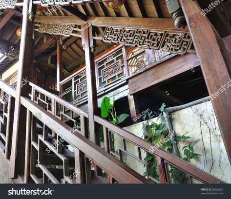 Woody Stair Chinese Stock Photo (Edit Now) 58636861 Korean Interior Design, Chinese Staircase, Chinese Bedroom, Wood Railings For Stairs, Modern Stair Railing, Marble Staircase, Handrail Design, Marble Stairs, Wood Railing