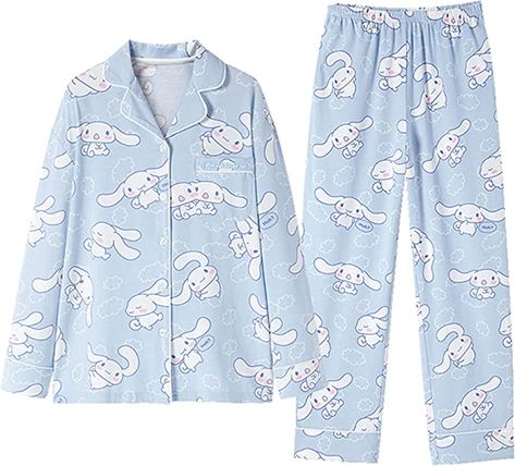 Cute Fashion Long Sleeve Cardigan Pajamas Set Kawaii Leisure Loose Two-Piece Sleepwear Set For Women Girls Cute Nightwear, Kawaii Pajamas, Pyjamas Party, Straight Fit Pants, Soft Pajamas, Nightgowns For Women, Asian Outfits, Sleepwear Sets, Pajamas Set