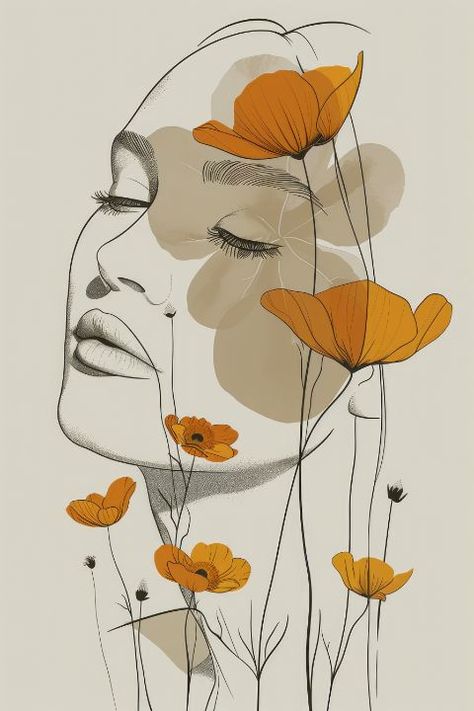 Flower Woman, Hair Vector, Woman With Flowers, Art Painting Gallery, Sunset Art, Abstract Drawings, Dreamy Art, Book Art Drawings, Art Drawings Sketches Simple