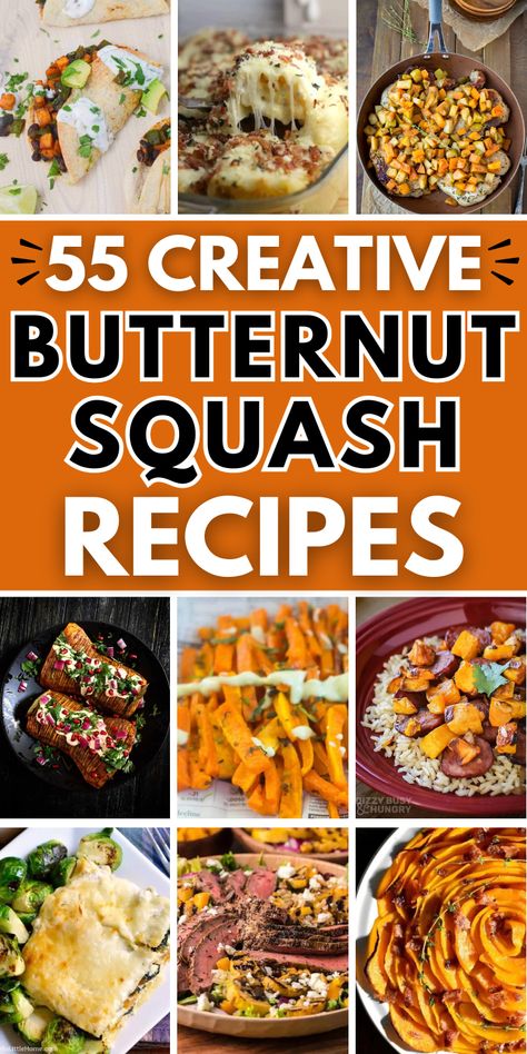 Easy healthy butternut squash recipes for fall dinners or Thanksgiving side dishes, which can be baked in the oven or in a crockpot. Southwest Butternut Squash, Roasted Chicken And Butternut Squash, Frozen Butternut Squash Recipes, Butternut Squash Dinner Recipes, Butternut Squash Oatmeal, Side Dishes For Fall, Butternut Squash Crockpot, Squash Crockpot, Pasta Sauce Healthy