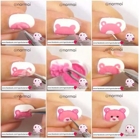 Bear Nail Art Designs, Teddy Nails, Teddy Bear Nail Art, Bear Nail Art, Bears Nails, Lady Fingers, Pink Teddy Bear, Pink Teddy, Cute Teddy