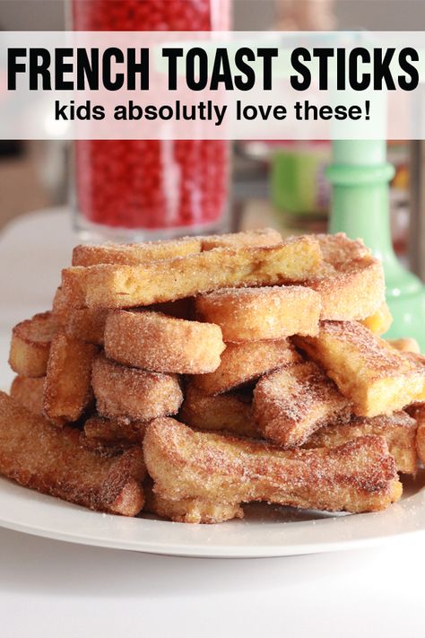 French toast sticks covered in cinnamon sugar are a super delicious and fun breakfast treat! The kids go absolutely bonkers when I make them!  #frenchtoast #frenchtoaststicks #breakfast #kidsfood #cinnamonsugar #cinnamon #cinnamonfrenchtoast #recipe #delicious #food Breakfast Cinnamon, French Toast Casserole Easy, French Toast Casserole Overnight, Fun Breakfast, Casserole Easy, French Toast Sticks, Scones Ingredients, Cinnamon French Toast, Toast Casserole