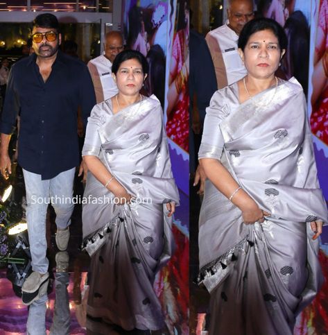 Chiranjeevi and Surekha Konidela Grace Dil Raju's Son's First Birthday Bash with Their Elegant Ensembles! – South India Fashion Simple Diamond Jewelry, Delicate Diamond Necklace, Pastel Grey, Latest Designer Sarees, Navy Blue Shirts, Power Couple, South India, Designer Sarees, India Fashion