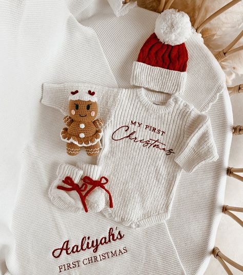 🎄✨ “My First Christmas” has never looked cuter! Wrap your little one in holiday cheer with our newly added embroidered knit romper from Blossom and Pear, perfect for making those first holiday memories extra special. 🎅 Complete the look with a cozy Santa hat and matching knit booties for the cutest photo moments under the tree. 🌟❤️ Shop this limited edition set and give your baby a cozy, festive style that’s made with love🎁🧸 📷 | @blossomandpear . . #FirstChristmas #BabyStyle #HolidayMagic #... Newborn Girl Christmas Outfit, Christmas Baby Outfits, Newborn Christmas Outfit, First Christmas Photos, Girls Christmas Outfits, Knit Romper, Newborn Christmas, Knitted Booties, My First Christmas