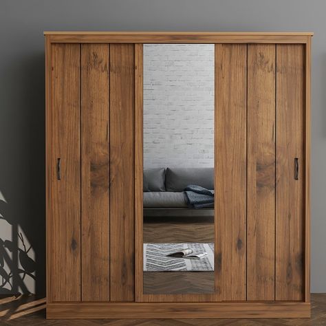 Wooden Wardrobe Design Bedroom, Sliding Wardrobe With Mirror, Simple Wardrobe Design, Large Sliding Door, Wooden Cupboard Design, 3 Door Sliding Wardrobe, Wardrobe With Mirror, Sliding Door Wardrobe Designs, Wooden Wardrobe Design