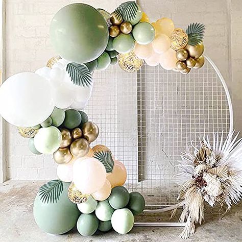 Sage Green Balloon Garland, Green Balloon Garland, Deco Ballon, Gold Confetti Balloons, Round Balloons, Metallic Balloons, Garland Arch, Green Balloon, Birthday Balloon Decorations