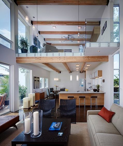 Inspirational Mezzanine Floor Designs To Elevate Your Interiors Mezzanine Floor Design, Asma Kat, Casa Loft, Lots Of Windows, Loft House, Loft Living, Modern Loft, Loft Design, Loft Spaces