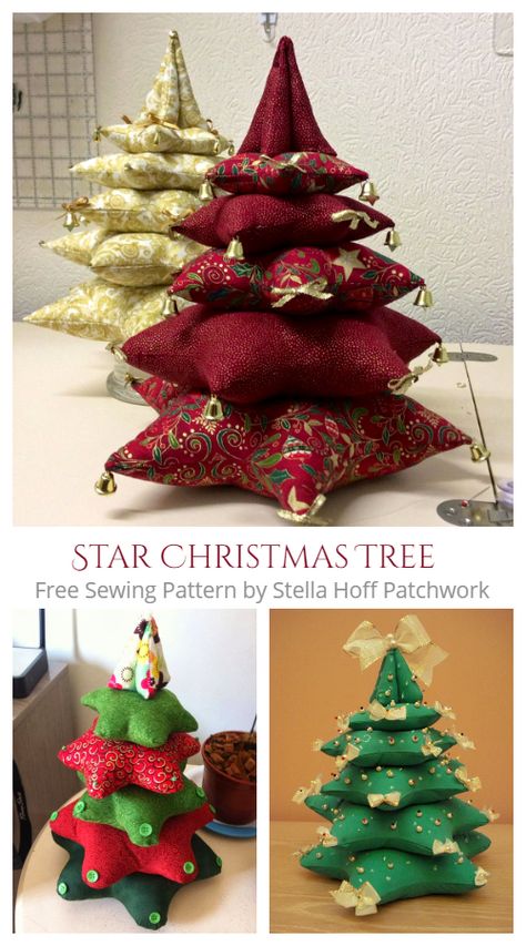 DIY 3D Stacked Star Christmas Tree Free Sewing Patterns | Fabric Art DIY Christmas Diy Sewing, Fabric Christmas Decorations, Christmas Sewing Patterns, White Christmas Tree Ideas, Christmas Fabric Crafts, Star Christmas Tree, Christmas Tree Template, Christmas Sewing Projects, 3d Christmas Tree