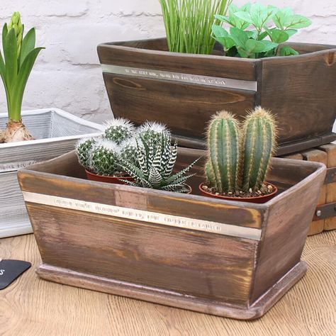 Personalised Wooden Planter - Buy from Prezzybox.com Unusual Wedding Gifts, Sentimental Wedding Gifts, Wooden Plant Pots, Gift Crates, Personalized Keepsake Box, Best Anniversary Gifts, Wooden Planter, Wood Projects That Sell, Anniversary Gifts For Parents