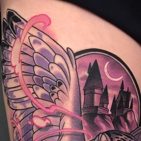 Jack GOKS on Instagram: "Are fans of Harry Potter called Potheads? ***************************************** did this little HP tat for Sophie’s first tattoo. She sat amazin and we’re both very happy with how it turned out. Thanks for the trust and willingness to let me do my thing with this. (Ring light always makes photos very pink looking, so this is extra pink for it) ***************************************** #harrypotter #harrypotterrtattoo #harrypottertattoos #pothead #owl #owltattoo #tattoosongirls #tattoosforgirls #pink #pinktattoo #thightattoo #thightattoos #tattoo #tattoos #londontattoo #londontattooartist #shoreditch #bricklane #neotrad #neotraditional #neotraditionaltattoo #neotradsub #neotradeu #tattoosnob #skinartmag #skinart #tattoorevuemag #bodyart #support_good_tattooing # Neotraditional Harry Potter Tattoo, Girly Harry Potter Tattoo, Harry Potter Tattoos Deathly Hallows, Deathly Hallows Mandala Tattoo, Pretty Deathly Hallows Tattoo, Neat Tattoos, Pink Tattoo, London Tattoo, Harry Potter Tattoos