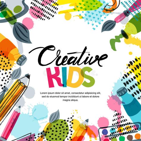 Kids art, education, creativity class concept. Vector banner, poster background , #SPONSORED, #class, #concept, #Vector, #creativity, #Kids #ad Hand Drawn Calligraphy, Kids Art Poster, Education Poster Design, Pencil Brush, Amazing Food Art, Kids Art Class, Vector Banner, Frame Background, Poster Background