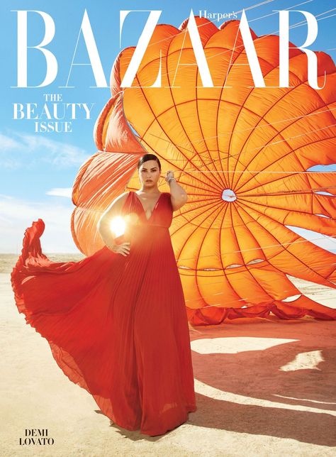 Orange, Poster, Fiction, Peach, Graphic design, Book cover, Demi Lovato Cover, Harpers Bazaar Covers, Bazaar Magazine, Harpers Bazaar Magazine, Valentino Gowns, Celebrity Photographers, Fashion Magazine Cover, Fashion Cover, Harper’s Bazaar