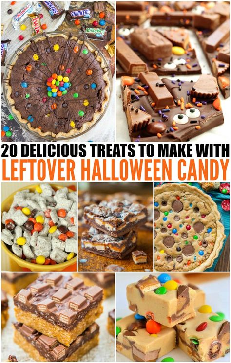 Halloween treat ideas -- leftover Halloween candy recipes Halloween treats | Halloween DIY | easy Halloween ideas | what to do with leftover Halloween candy via @PennyPinchinMom Easy Halloween Ideas, Leftover Halloween Candy Recipes, Halloween Candy Recipes, Halloween Treat Ideas, Candy Bar Cookies, Recipes Halloween, Fall Recipes Pumpkin, Leftover Candy, Leftover Halloween Candy