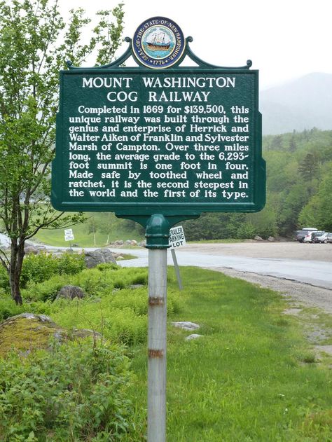 Mount Washington Cog Railway NH Historical Marker Mount Washington New Hampshire, England Vacation, American States, Scenic Railroads, Mount Washington, Historical Places, Man Clothing, White Mountains, Family Vacations