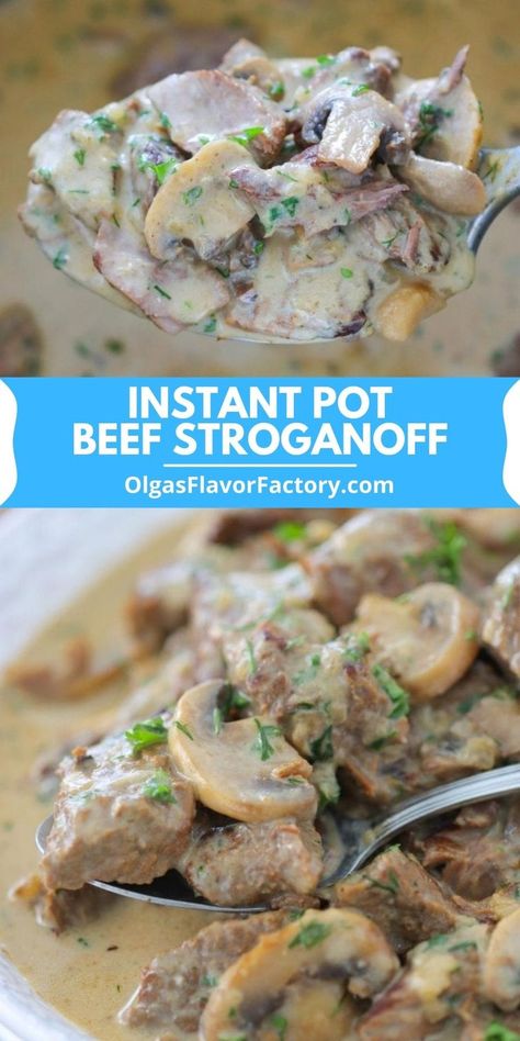 Beef Stroganoff Instant Pot, Beef Mushroom Stroganoff, Instant Pot Beef Stroganoff, Mushroom Stroganoff, Creamy Mushroom Sauce, Potted Beef, Stroganoff Recipe, Roasted Mushrooms, Broth Recipes