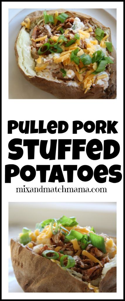 Pulled Pork Stuffed Potatoes Pulled Pork Leftover Recipes, Crockpot Pork Roast, Stuffed Potatoes, Freezer Dinners, Stuffed Baked Potatoes, Pulled Pork Leftovers, Baked Potato Recipes, Pork Ham, Pulled Pork Recipes