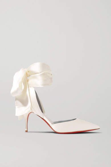 Christian Louboutin - Toubinana 80 Satin Pumps - White Christian Louboutin Shoes Pumps, Ellery Dress, Christian Louboutin Heels Outfit, Christian Louboutin Outfits, Emily Ratajkowski Style, Jimmy Choo Clutch, Perfect Wedding Shoes, Christian Louboutin Heels, Satin Pumps