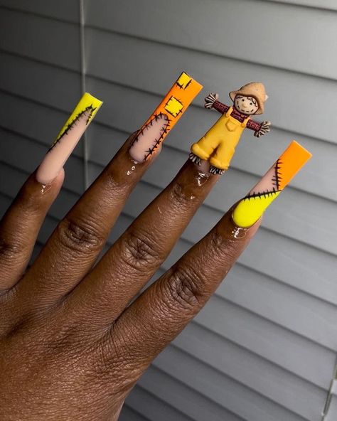 Bandana Nails, Xl Nails, Orange Acrylic Nails, Nails Orange, Spooky Nails, Baddie Nails, Colored Acrylic, Colored Acrylic Nails, Nail Art Designs Diy