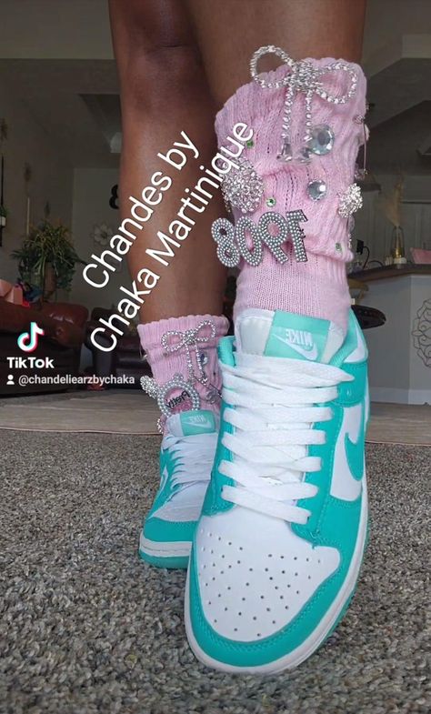 Bling Socks Outfit, Bedazzled Socks, Revenge Fits, Charm Socks, Junk Socks, Junk Items, Christian Boutique, Pink Nike Sneakers, Bling Socks