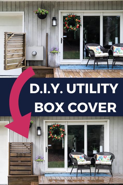 Looking for utility box cover ideas to cover those outdoor eyesores? This DIY utility box cover is gorgeous and functional. It easily opens to give access to the utility box whenever needed! #diyproject #diy #utilitybox #utilityboxcover #outdoor Utility Box Cover Ideas, Outdoor Electrical Box Cover, Tank Pool Ideas, Stock Tank Pool Ideas, Utility Covers, Pool Inspiration, Simple Pool, Portfolio Illustration, Electrical Box Cover