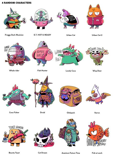 Character Design For Games, Character Styles Illustration, Adorable Character Design, Cartoon Concept Art Characters, Wacky Character Design, Game Characters Design, Cute Game Character Design, 2d Character Design Game, Charectors Design Idea