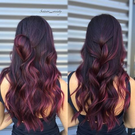 Berry Balayage, Boliage Hair, Balayage Extensions, Wine Hair, Hair Color Burgundy, Purple Highlights, Balayage Ombre, Red Highlights, Trendy Hairstyle