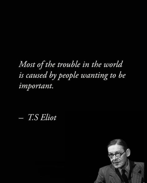 Most of the trouble in the world is caused by people wanting to be important - T.S. Eliot Ts Eliot, Teri Hatcher, T S Eliot, Stoicism Quotes, Angie Harmon, Quotes Truths, Stoic Quotes, The Hollow, Clever Quotes