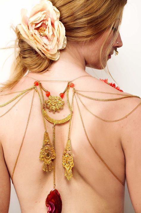 Portraits // Body Jewelry by Richard Rigby, via Behance Jewellery Photoshoot, Body Lace, Punk Rock Princess, Ornate Jewelry, Portrait Necklace, Burning Man Costume, Jewelry Photoshoot, Body Adornment, Back Necklace