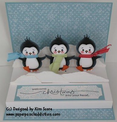 Pop up penguins by crazy sheep Punch Christmas, Christmas Card Diy, Dance Stage, Box Cards, Cricut Cards, Explosion Box, Paper Punch, Fancy Fold Cards, Punch Art