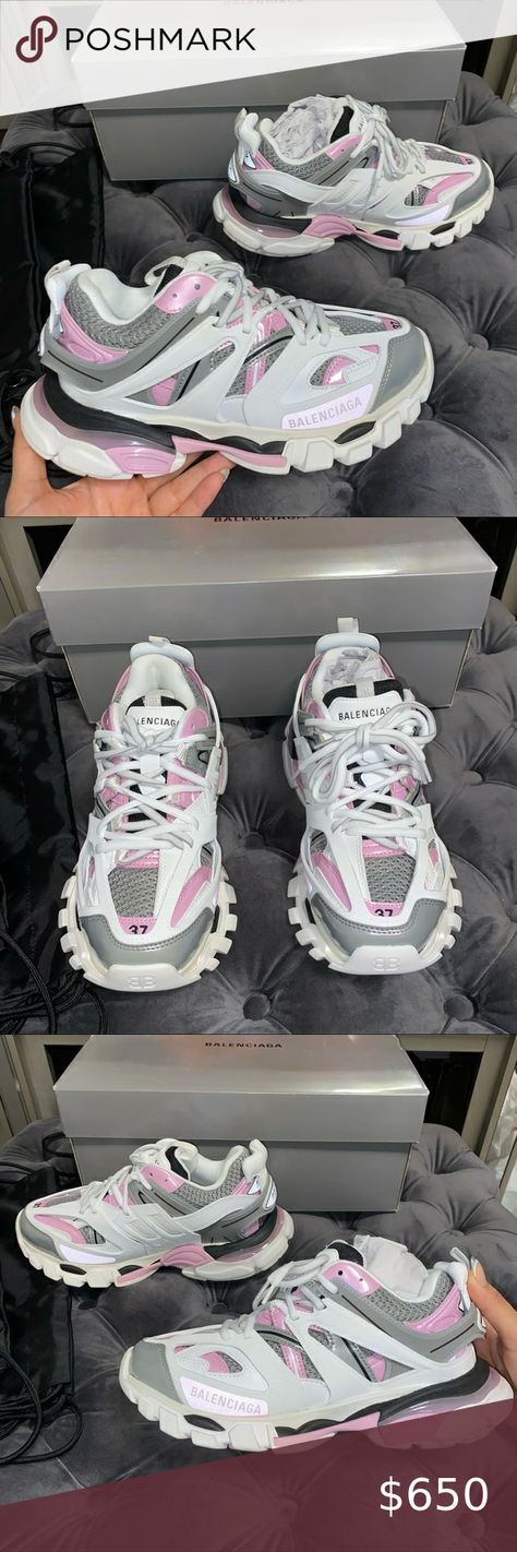 New Size 37 Balenciaga Track Sneakers White Pink Grey Balengiaca Shoes Outfit, Balacengia Sneakers, Grey Pink And White Balenciaga, Outfits With Pink Balenciaga Shoes, Pink And White Balenciaga Track Outfit, Pink And White Balenciaga Sneakers Outfit, Outfits With Balenciaga Tracks, Black And Pink Balenciaga Shoes, Pink And White Balenciaga Sneakers