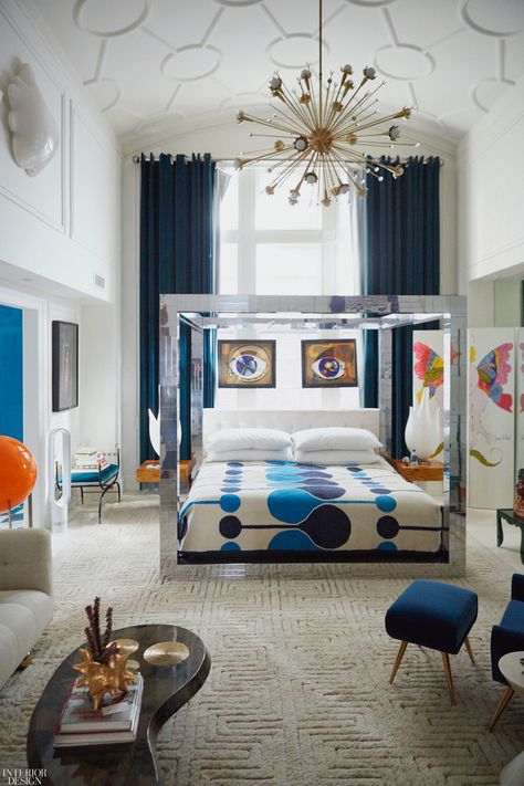 Jonathan Adler Bedroom, Metal Canopy Bed, Maximalist Interior, Gallery Furniture, Queen Mattress Size, New York Apartment, Interior Design Magazine, Jonathan Adler, Architectural Digest