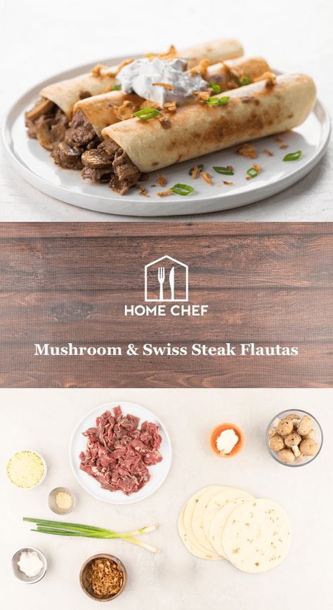 Mushroom Flautas, Steak Flautas, Steak Strips, Meal Kit Delivery Service, Swiss Steak, Keep Your Distance, Avocado Crema, Small Treats, Hello Fresh Recipes