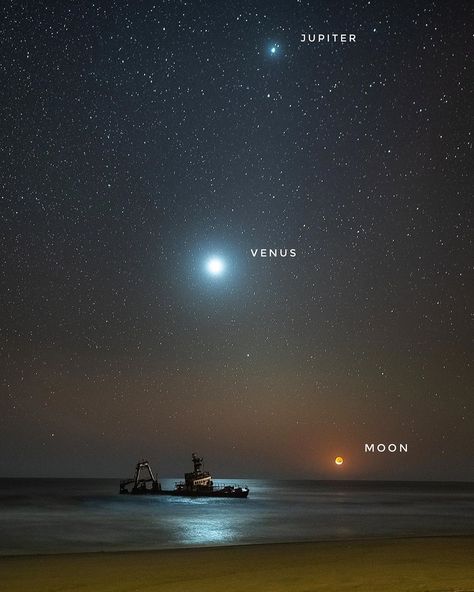 UNIVERSE DOPE on Instagram: “Shipwreck at Moonset 🌖 ⠀ A crescent Moon is about to sink under the western horizon in this sea and night skyscape. The atmospheric photo…” Photo Poetry, Venus And Jupiter, Happy Birthday Drawings, Atmospheric Photo, Moon Setting, Shoot The Moon, Milky Way Galaxy, Moon Rise, Moon Glow