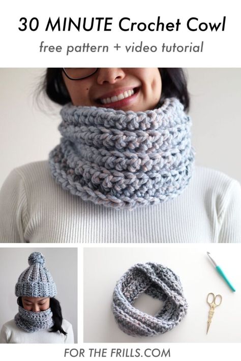 Crochet Snood Pattern, 30 Minute Crochet, Snood Pattern, Chunky Yarn Crochet, Crochet Snood, Crochet Cowl Free Pattern, Cowl Crochet, Crochet Neck Warmer, Arctic Ice