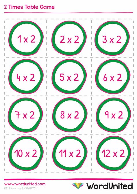 Learn the 2 Times Table with this handy matching activity! Children can improve motor skills as they carefully cut out the cards. Designed with bright, engaging colours to make learning times tables fun, this matching game can be played individually or in groups, making it a wonderful classroom resource. Supports the following area of learning within Key Stage 1 and 2: Maths. 2 Times Tables Activities, Times Tables Activities, Learning Times Tables, 2 Times Table, Free Math Printables, Multiplication Flashcards, Maths Games, Key Stage 1, Learning Support