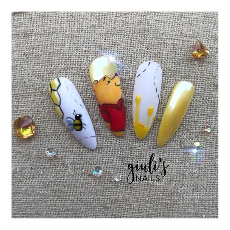 Pooh Bear Nails, Winnie The Pooh Nail Art, Winnie The Pooh Nails, Pooh Nails, Disney Acrylic Nails, Secret Nails, New Nail Trends, Bears Nails, Nail Art Disney