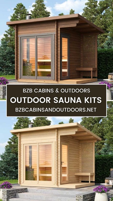 Wood Sauna Outdoor, Outdoor Wood Burning Sauna, Diy Sauna Plans, Sauna Kits Outdoor, Building A Sauna Outdoor, Sauna Building Plans, Outside Sauna Ideas, Sauna Ideas Outdoor, Sauna Plans Outdoor